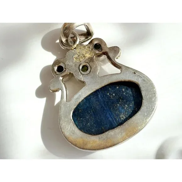 Lapis Lazuli Peridot Semi-Precious Sterling Silver Southwest 925 VintagePendant - Picture 5 of 10